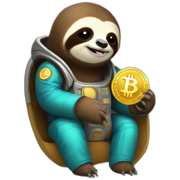 Happy space sloth with gold bitcoin emoji