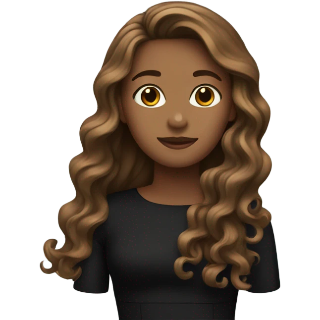brown wave long hair with black dress emoji
