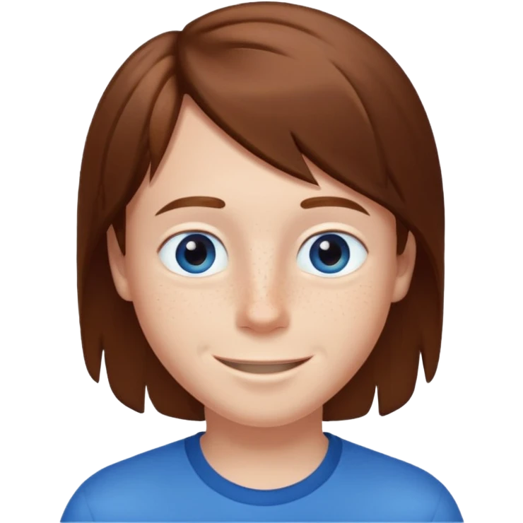 Boy standing with brown straight hair blue eyes and freckles emoji