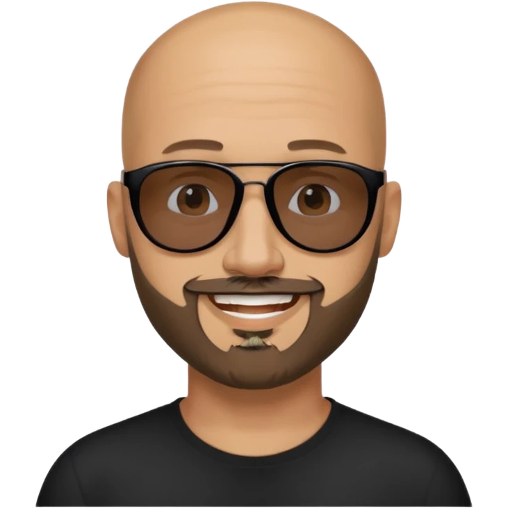 Bald man, wearing black fashion sunglasses, goatee beard emoji