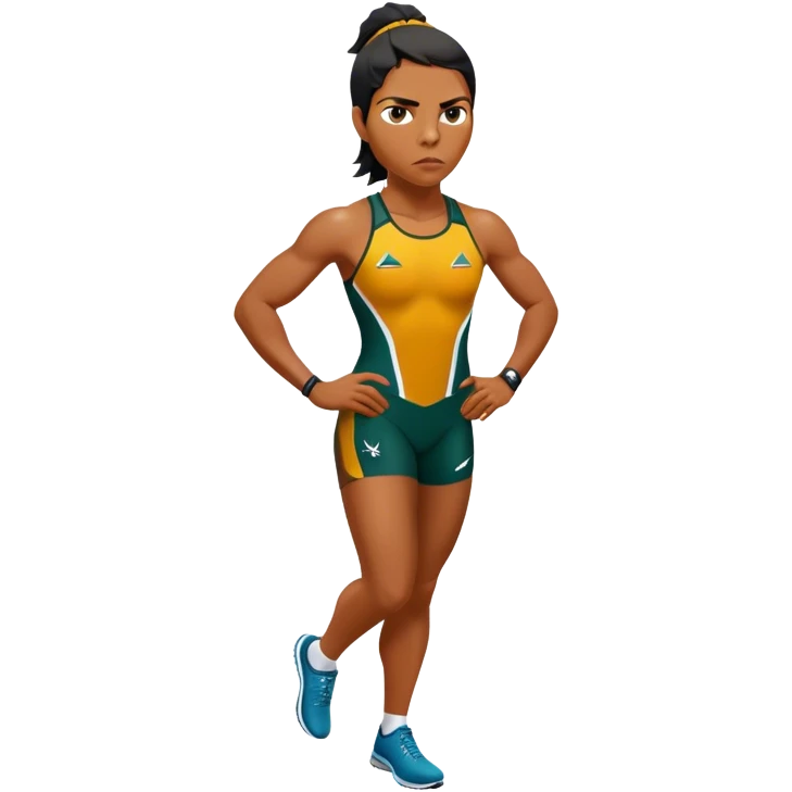 Cinematic Realistic portrait of Cathy Freeman, shown as an iconic Australian athlete with a focused, determined expression and modern athletic attire accented with subtle native motifs, rendered in dynamic, vibrant lighting emoji