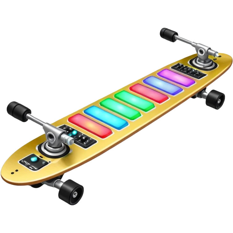 A longboard DJ mixer with faders, EQ knobs, and colorful LEDs.
 emoji