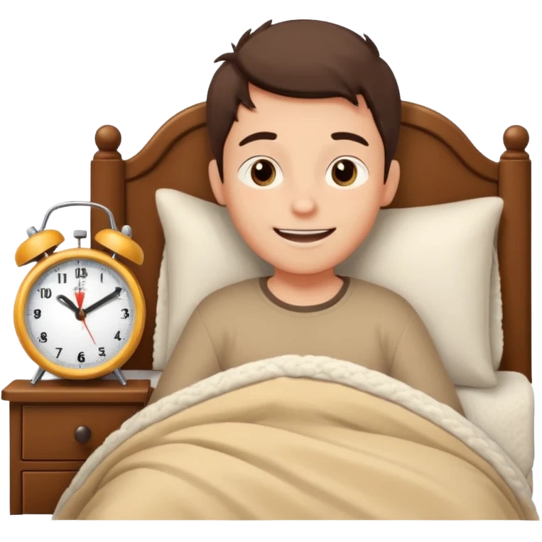 create emoji of a boy who is lying in the bed in the morning and its time to wake up  because the alarm went off he should smile  emoji