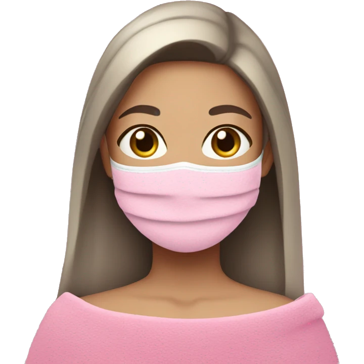Blonde girl with pink face mask in a pink towel with dark brown hair  emoji