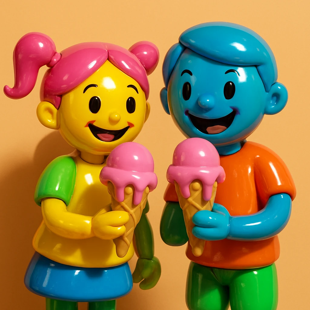 happy children with melting ice cream cones emoji