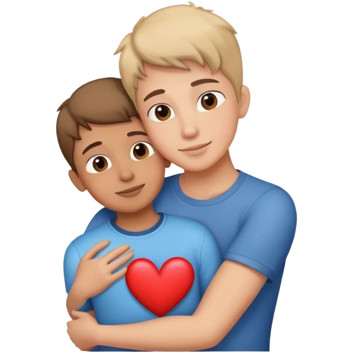 A boy and his mom hugging with an heart above their head emoji