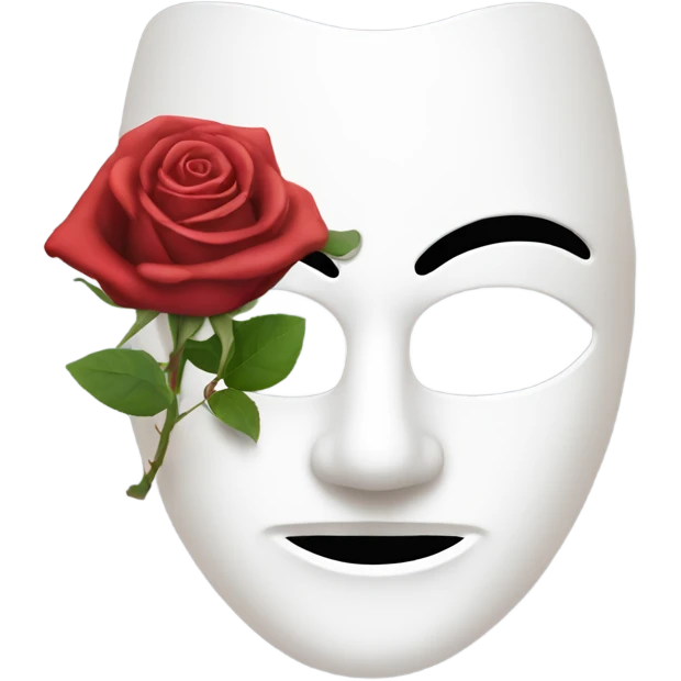 half of white mask and rose emoji
