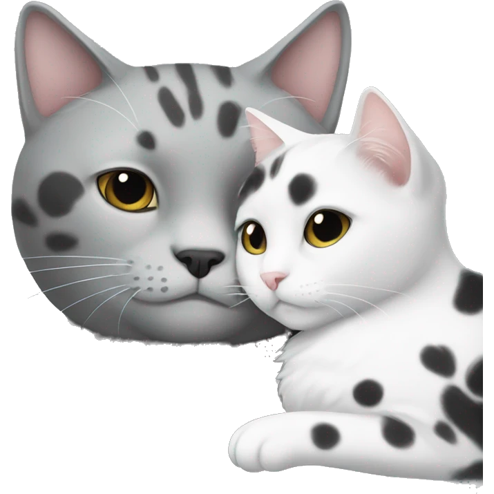 gray cat and white cat with black spots cuddleing emoji