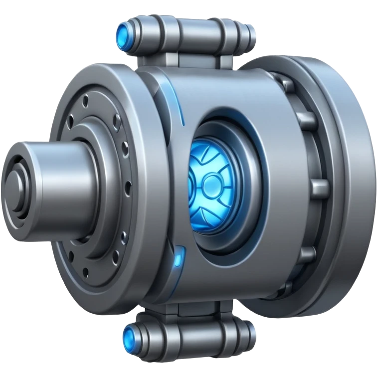 Powerful half-futuristic half-modern gray colored engine emoji, thick industrial metal body, rotating inner parts, glowing energy core.

 emoji