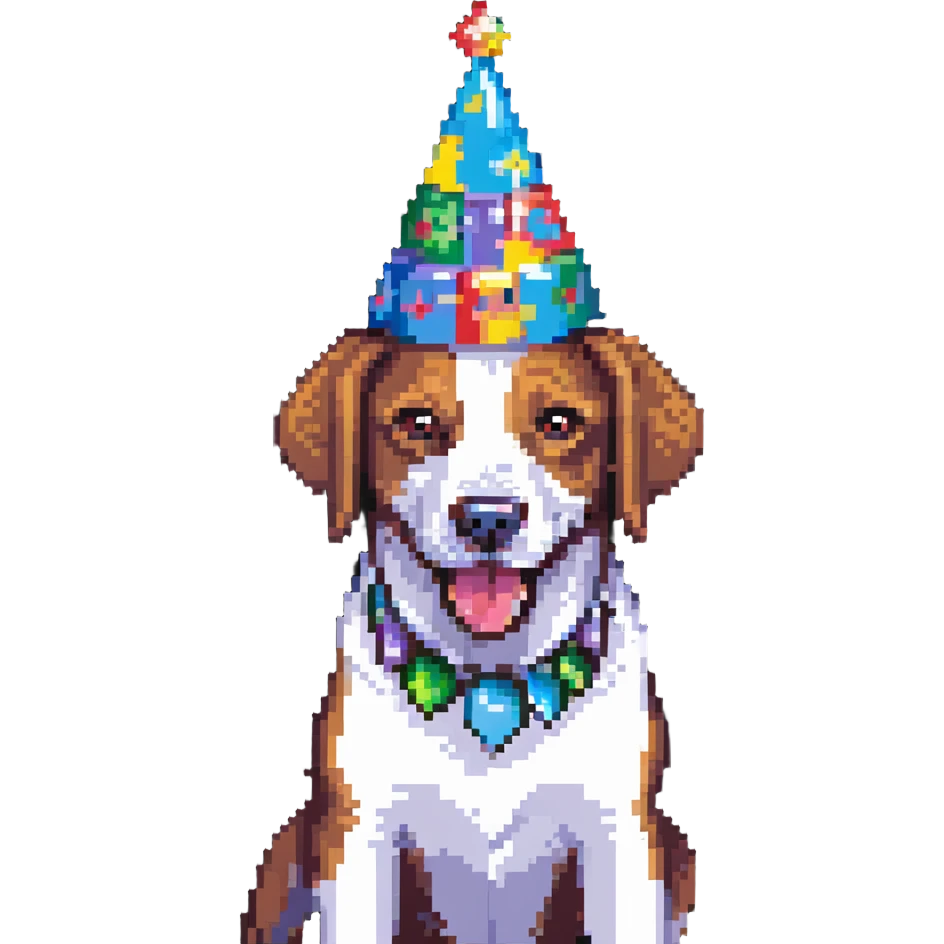 dog wearing a birthday party hat emoji