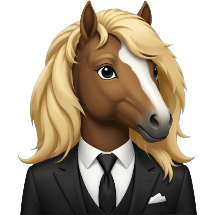 Handsome horse in black suit and tie with flowing mane emoji