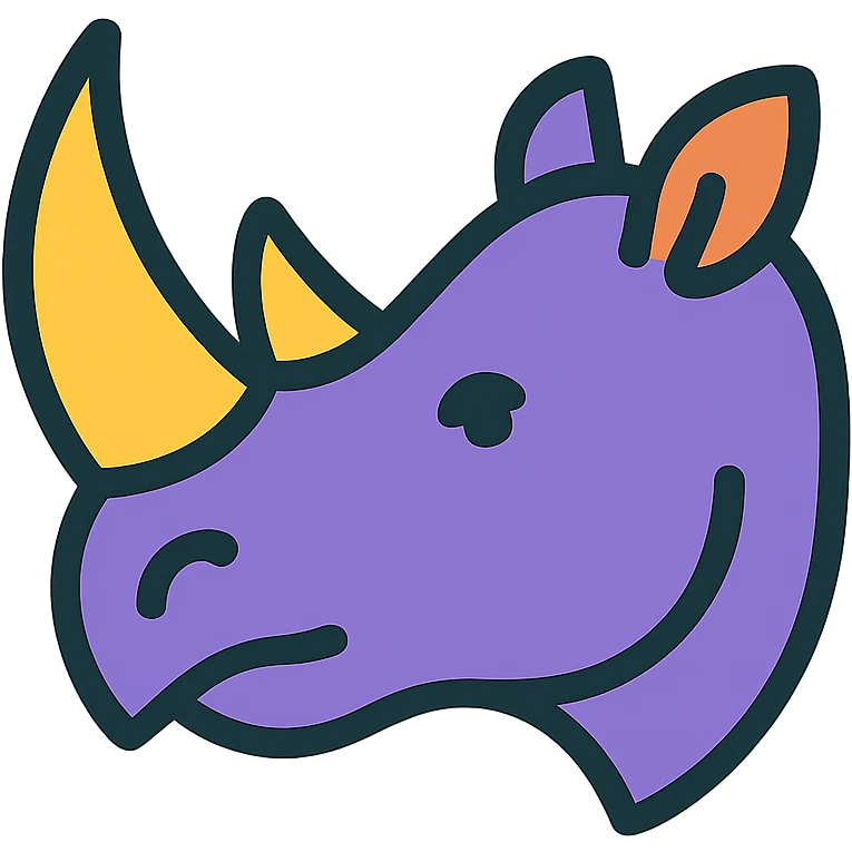 stylized rhinoceros head icon, large horn, curved snout, small ears, modern icon style emoji