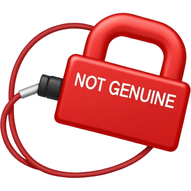 a red slash over a cable with with the text "NOT GENUINE" emoji