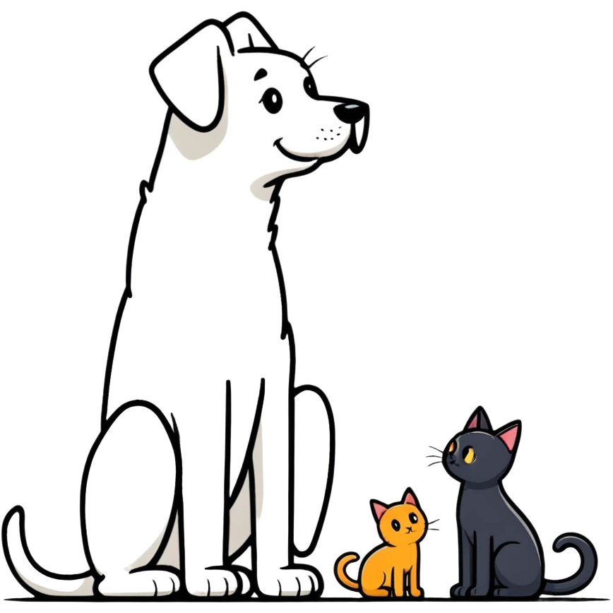 Tall dog small cat looking at each other emoji