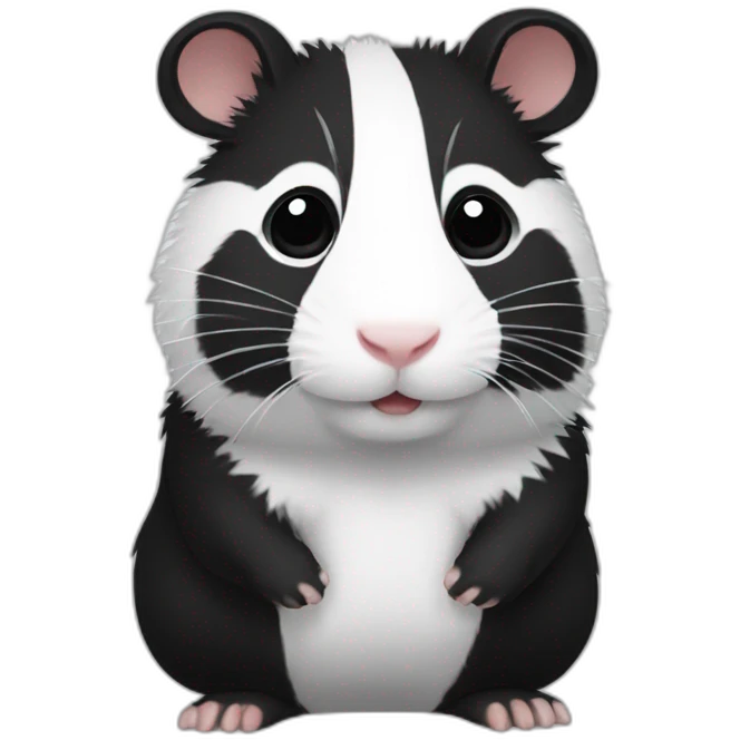 Hamster with black and white fur like a panda emoji