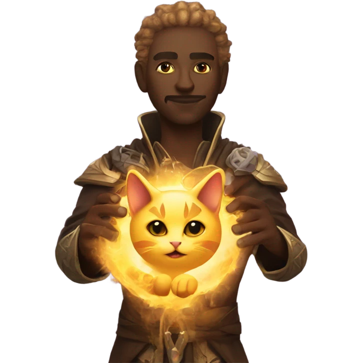 A sun warlock who is holding a kitten emoji