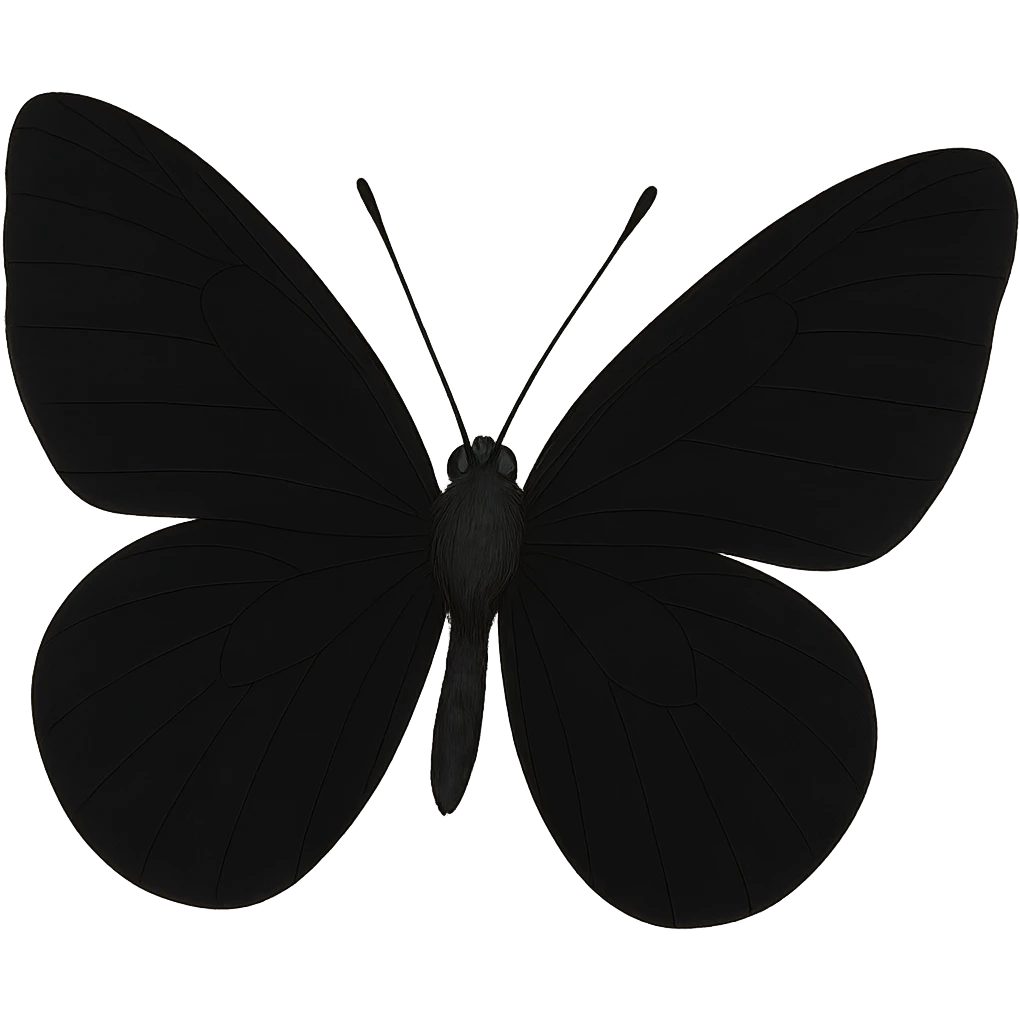 Make the butterfly's wings and body black, keep the ghibli style, remove the background. emoji