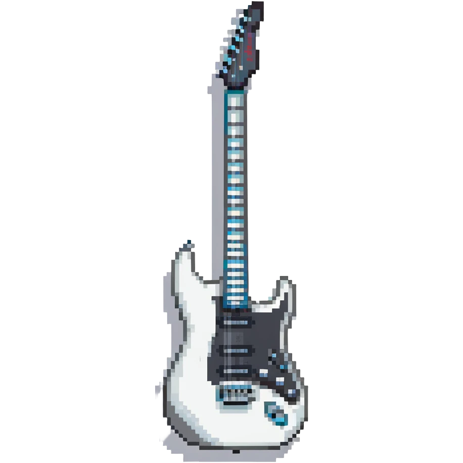 White electric guitar with sleek shiny body, black strings, and smooth neck emoji