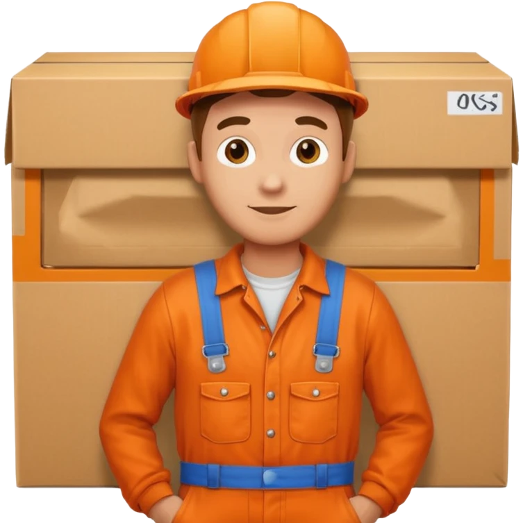 man orange overalls carrying a large box in front of him emoji