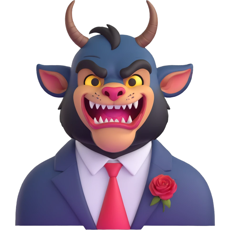 Beast from Beauty and the Beast with human mouth looking friendly, less fierce, elegant clothes emoji