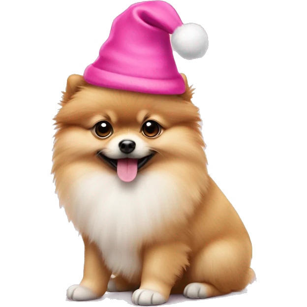 Pomerian puppy with pink Christmas hat emoji