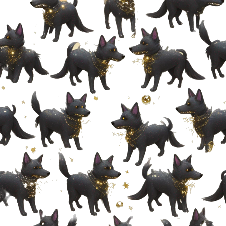 Black iridescent dog fox zombie skeleton gold mechanical nebula galaxy stars flowers fairy lights vintage emoji