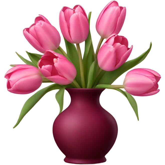 bouquet of pink tulips in a maroon vase  emoji