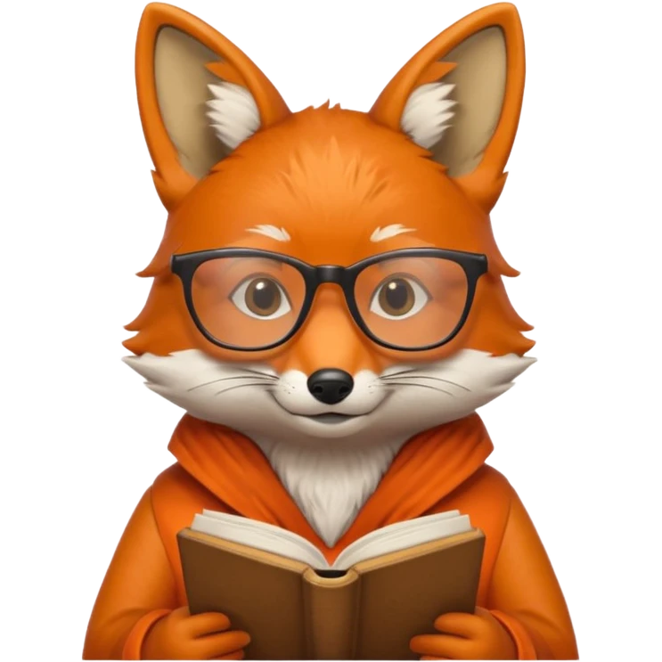 a fox is reading a book, wearing glasses emoji