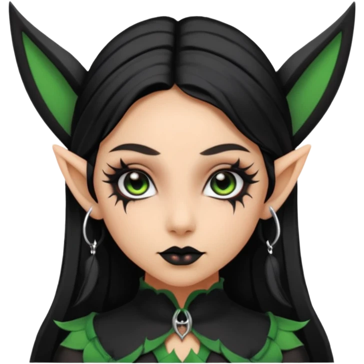 Goth girl Halloween with elf ears tan emoji