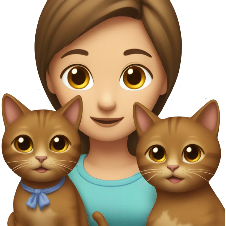 brown cat with brown haired girl emoji