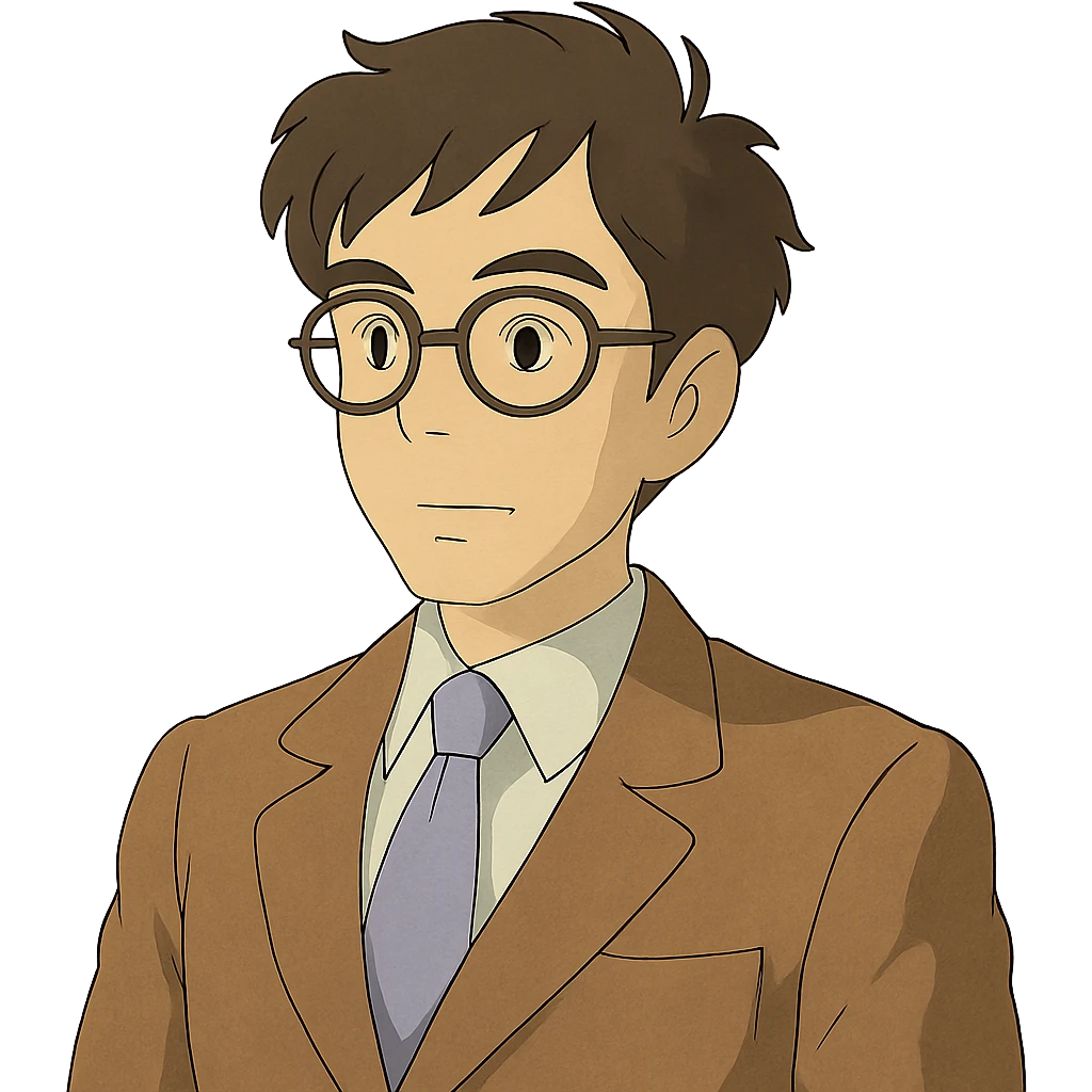 ghibli style man, with glasses emoji