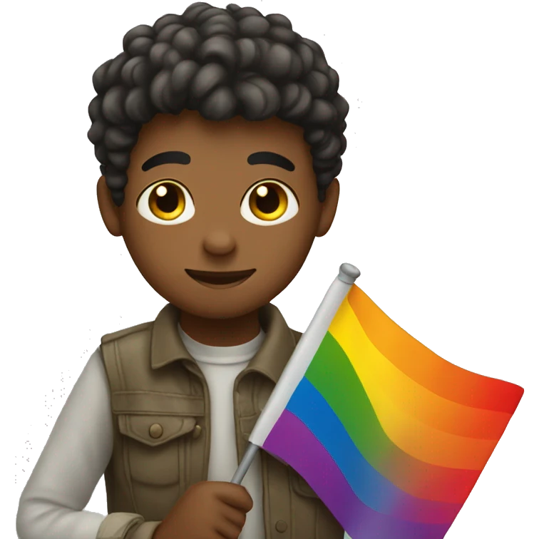 a boy holding a gay flag emoji