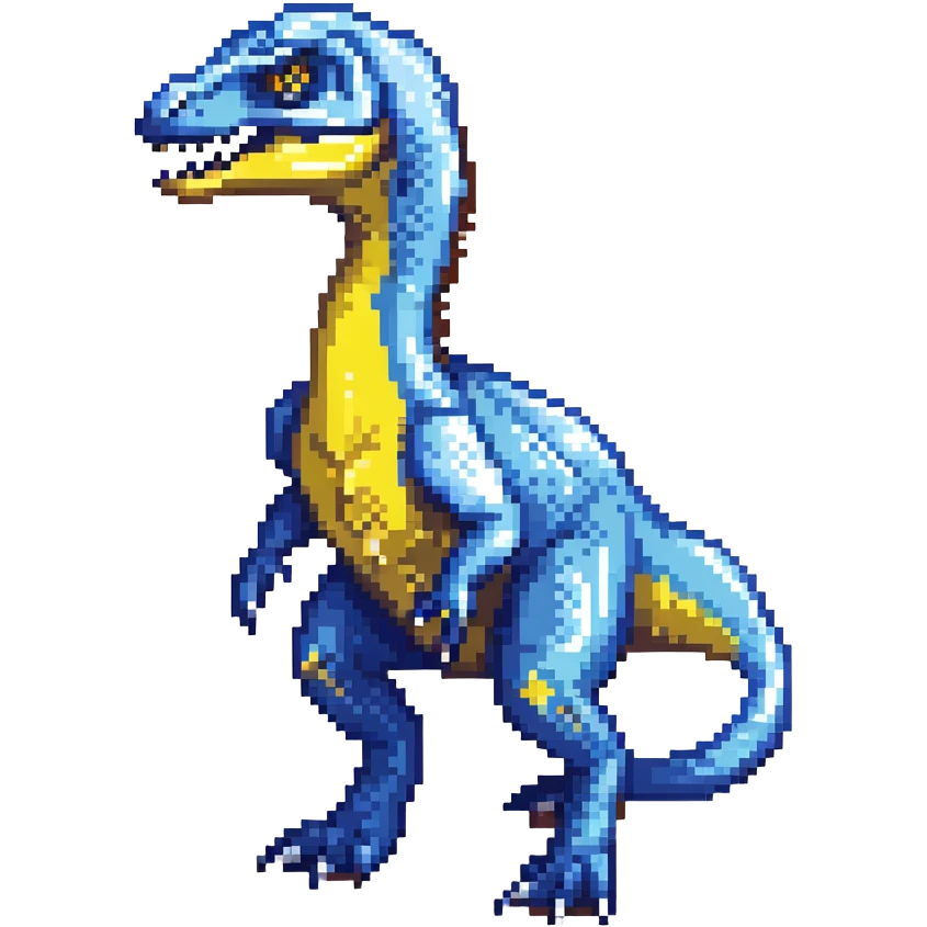 Electric blue velociraptor dinosaur with detailed pixel art texture emoji