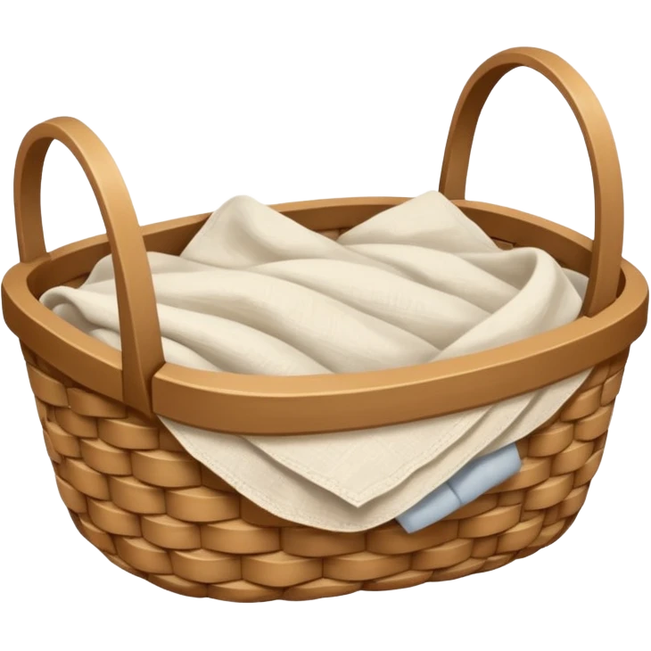 A woven light Brown basket with fresh washed linen emoji
