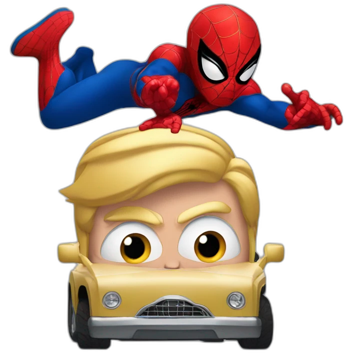 donald trump with spider man drive a car emoji