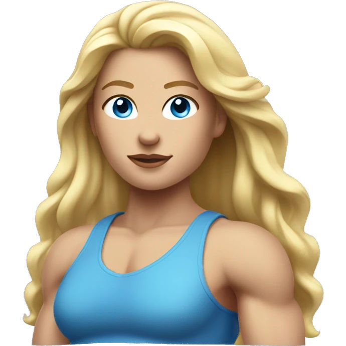 muscular woman, half body, Blue eyes, Long blond hair emoji