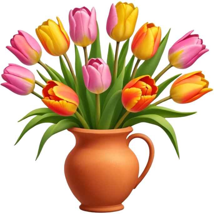 Bouquet of orange, pink, and yellow tulips in terracotta vase emoji