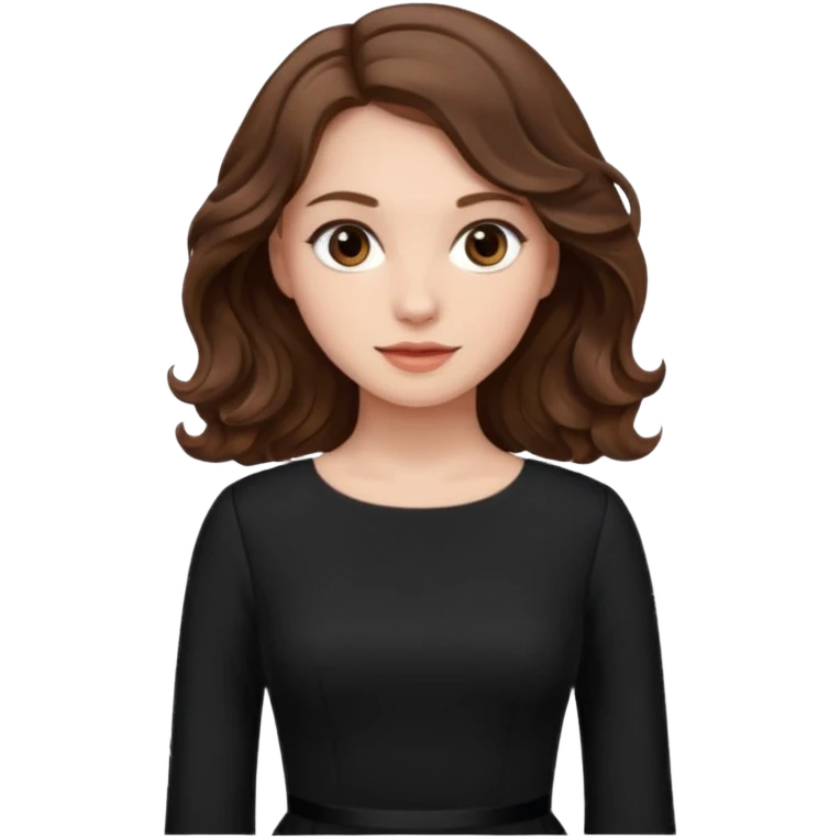 دختری با موهای بلند و لباس بلند دامنی و آستین بلند مشکی شیک و زیبا و موهای قهوه ای موج دار emoji