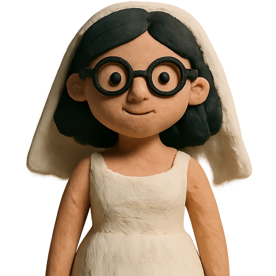 girl with black hair in glasses in a wedding dress emoji