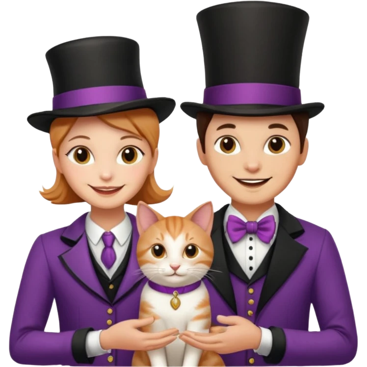 magician couple and their pet cat emoji