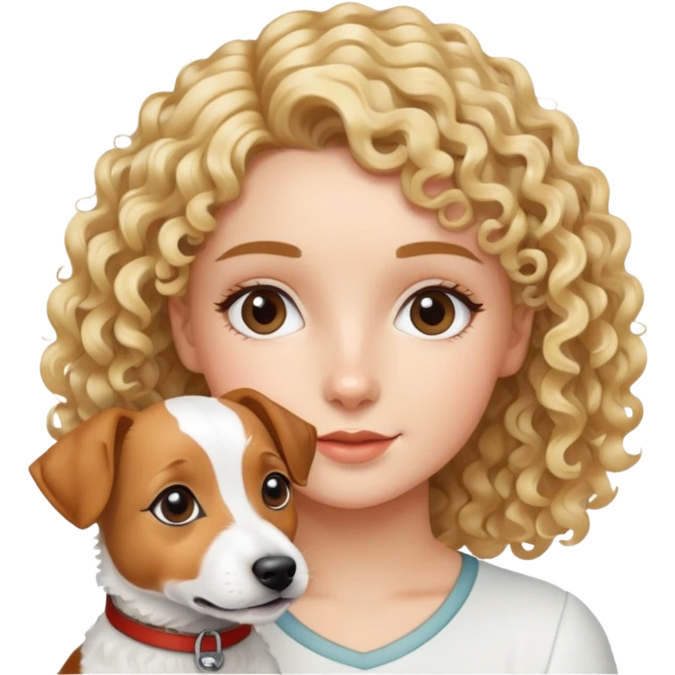 русая кудрявая девушка с Джек-рассел-терьером на руках  emoji