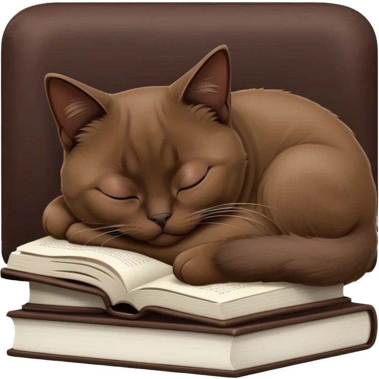 Dark brown Burmese cat sleeping on the books emoji