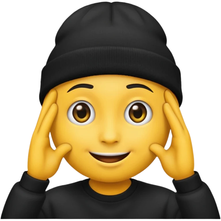Emoji with black beanie hat pulled down to eyes emoji