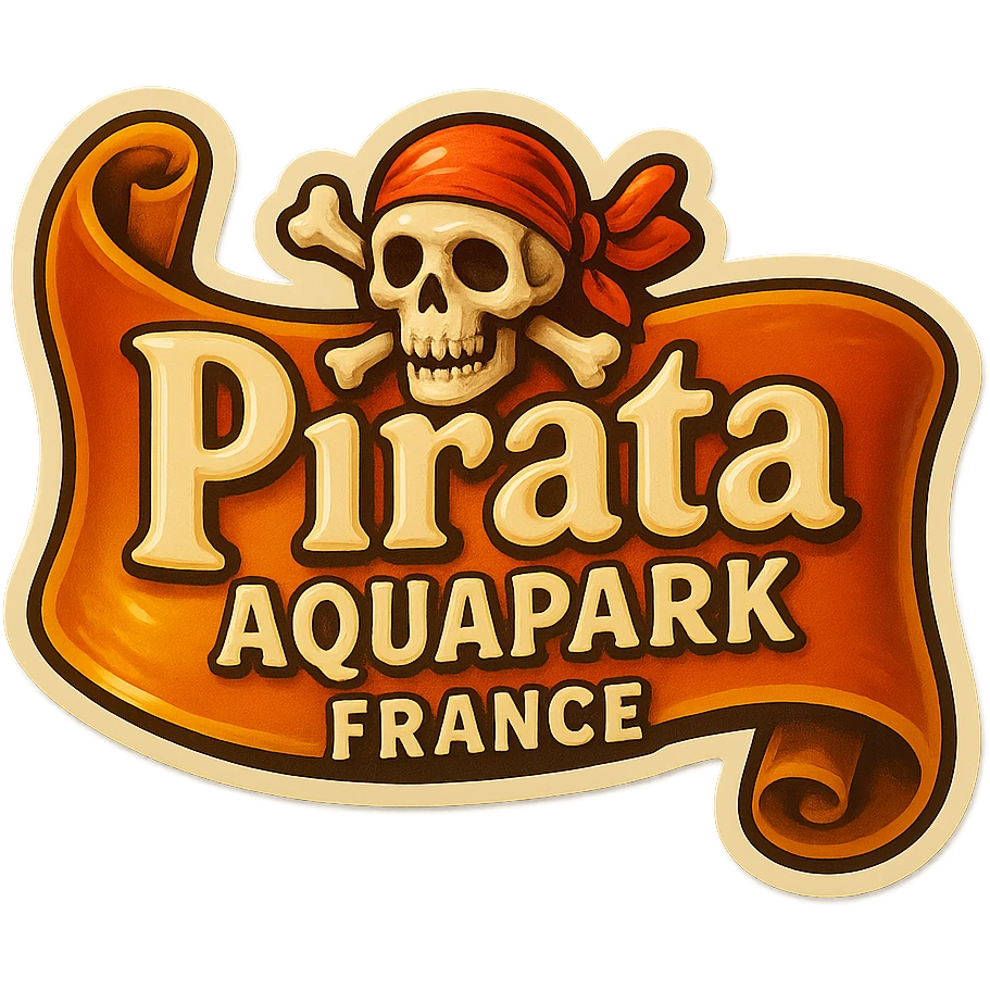 Panneau  bandeau pirate avec écris dessus en font pirate " pirata aquapark france " emoji