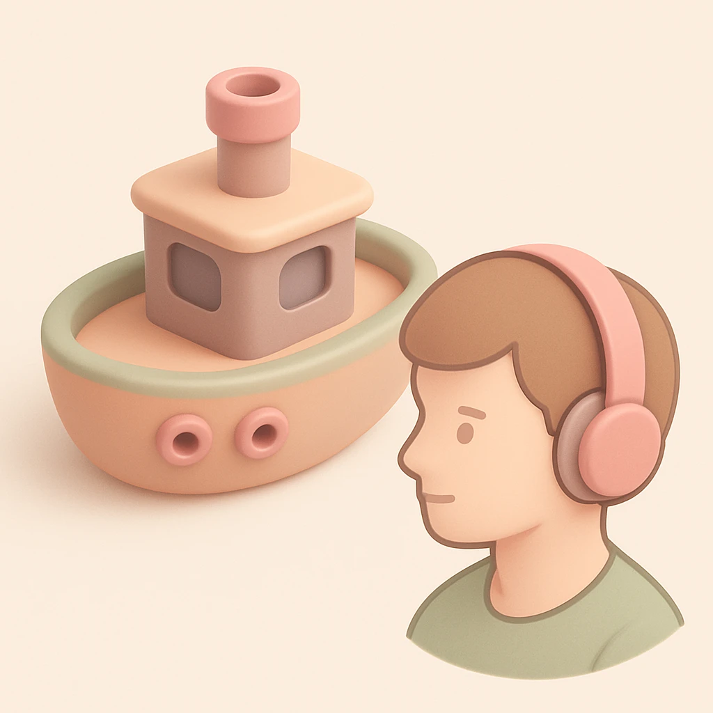 person with short hair and headphones, soft line avatar style, gentle lines and pastel hues emoji