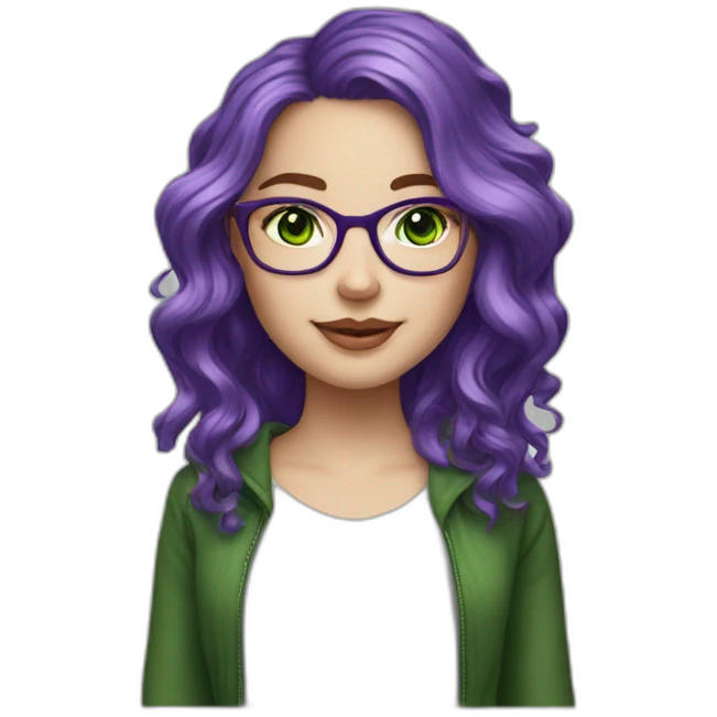 white-girl-purple-wavy-hair-green-eyes-square-glasses emoji