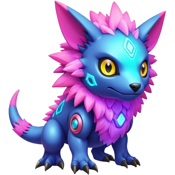  exotic futuristic warm-colored modern colorful neon-colored cyber-Fakémon-Digimon-Trico-creature emoji