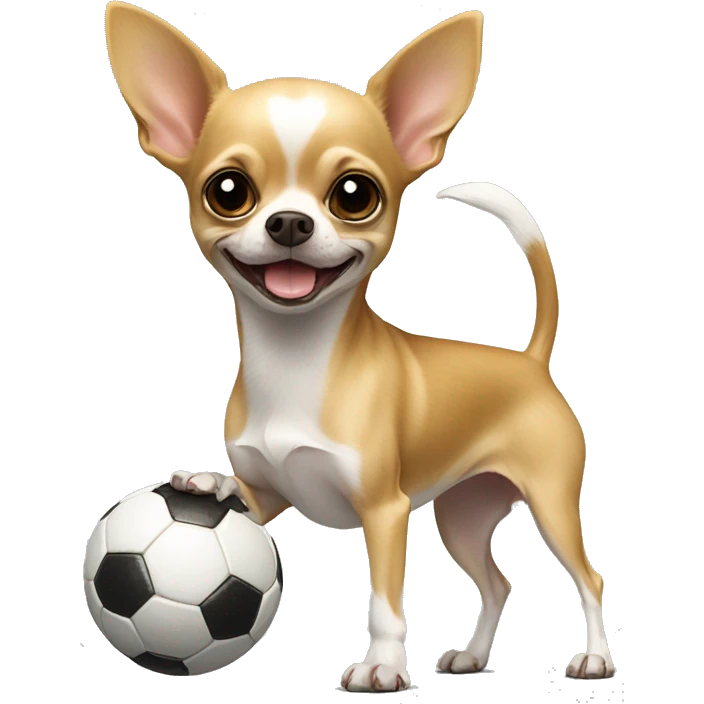 Chihuahua standing on its hind legs kicking a soccer ball emoji