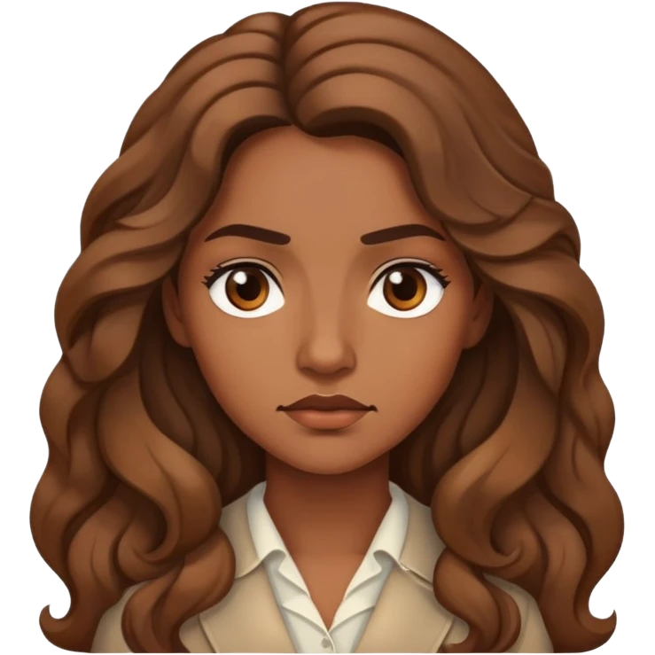 "- Nữ
- 30 tuổi
- Da nâu
- Tóc xoăn nhẹ màu nâu, dài 
- Mặt nghiêm túc
" emoji