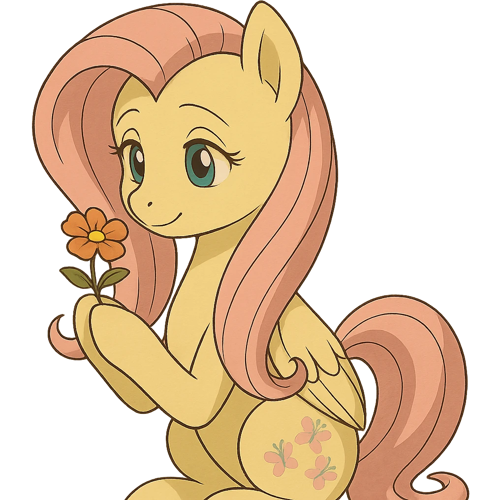 Fluttershy holding a flower in Ghibli style emoji